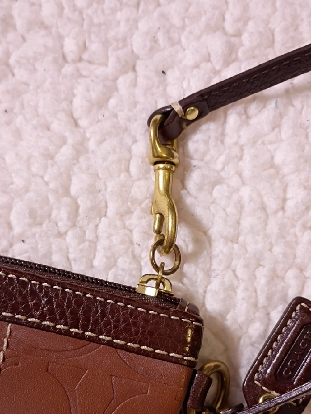 Coach Brown Leather Logo Tag Wristlet Accent with Gold Hardware - Picture 3 of 9